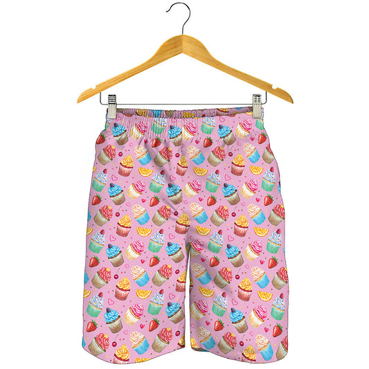Watercolor Cupcake Pattern Print Men's Shorts