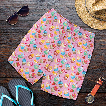 Watercolor Cupcake Pattern Print Men's Shorts