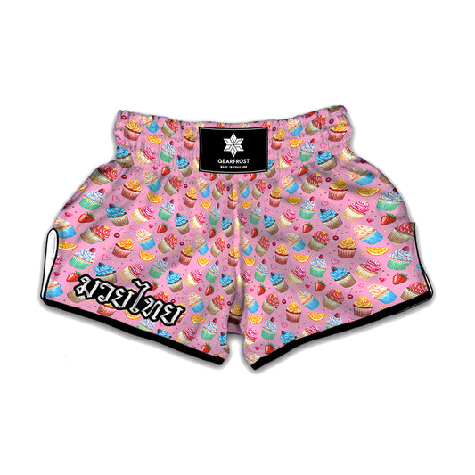 Watercolor Cupcake Pattern Print Muay Thai Boxing Shorts
