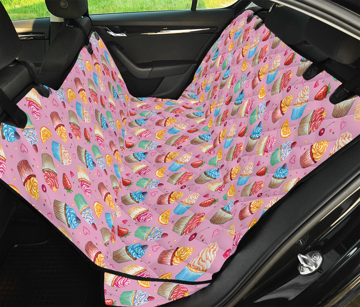 Watercolor Cupcake Pattern Print Pet Car Back Seat Cover