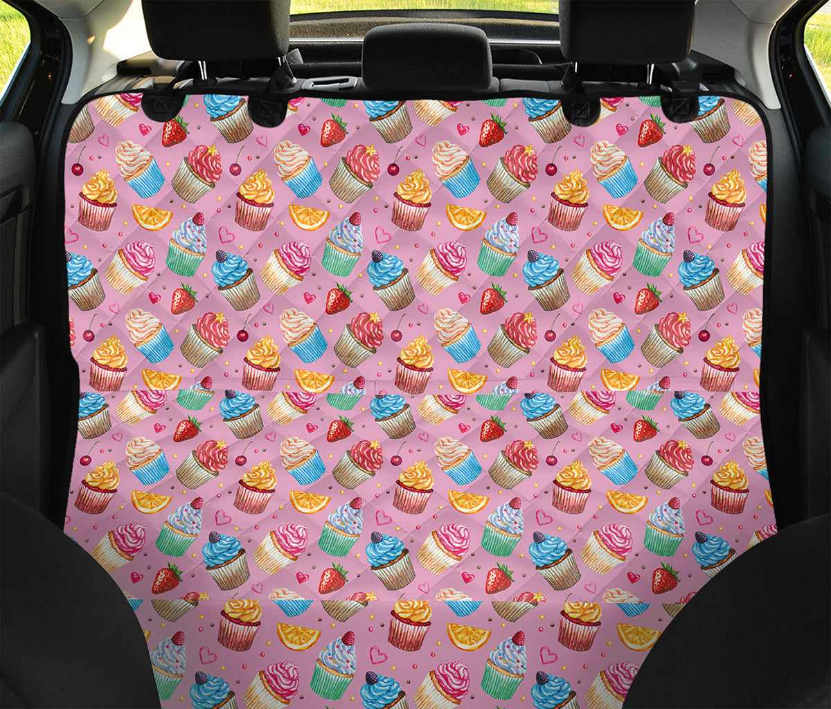 Watercolor Cupcake Pattern Print Pet Car Back Seat Cover