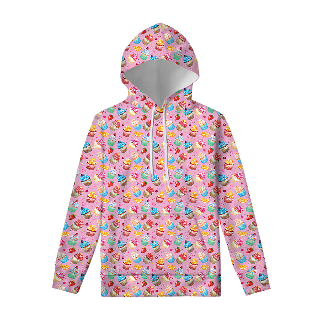 Watercolor Cupcake Pattern Print Pullover Hoodie