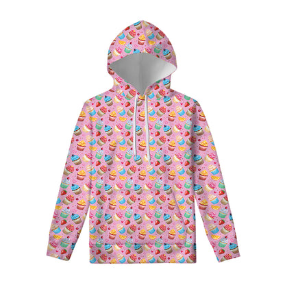 Watercolor Cupcake Pattern Print Pullover Hoodie