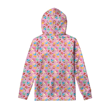 Watercolor Cupcake Pattern Print Pullover Hoodie