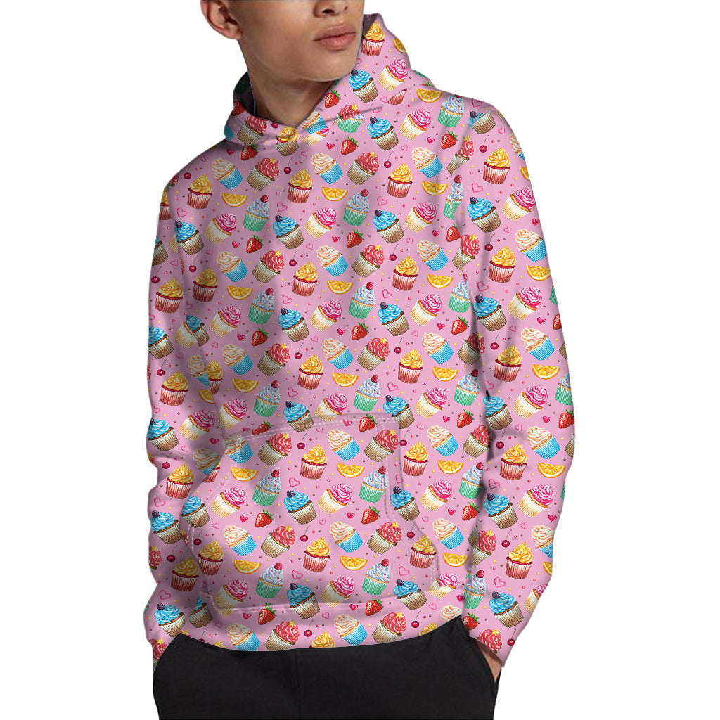 Watercolor Cupcake Pattern Print Pullover Hoodie