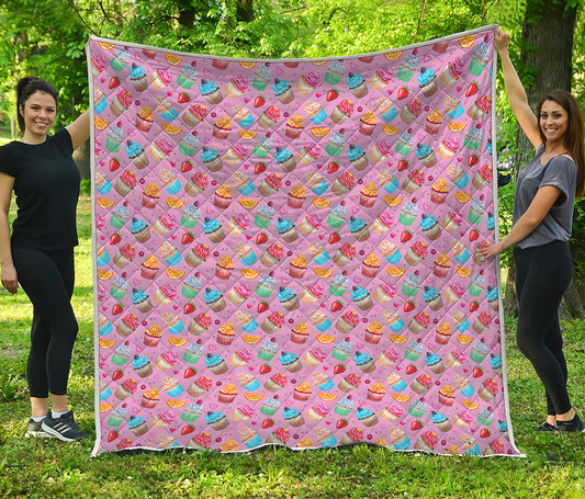 Watercolor Cupcake Pattern Print Quilt