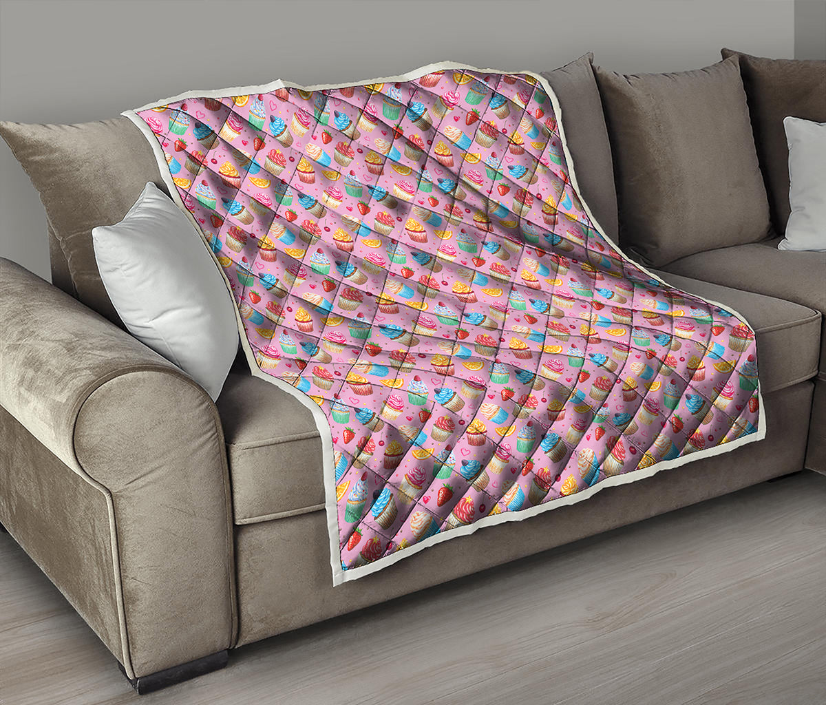 Watercolor Cupcake Pattern Print Quilt