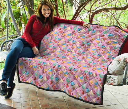 Watercolor Cupcake Pattern Print Quilt