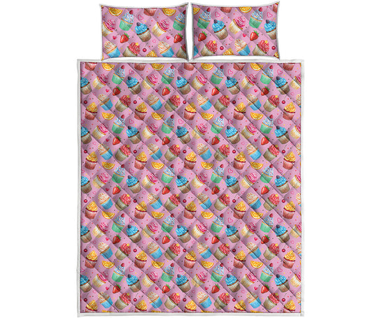 Watercolor Cupcake Pattern Print Quilt Bed Set