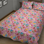 Watercolor Cupcake Pattern Print Quilt Bed Set