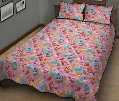 Watercolor Cupcake Pattern Print Quilt Bed Set