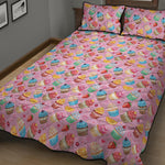 Watercolor Cupcake Pattern Print Quilt Bed Set