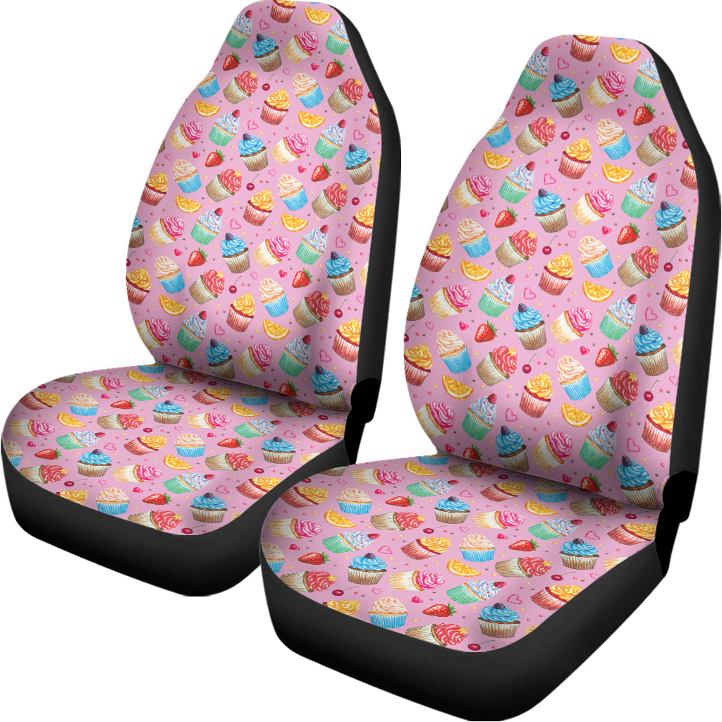 Watercolor Cupcake Pattern Print Universal Fit Car Seat Covers