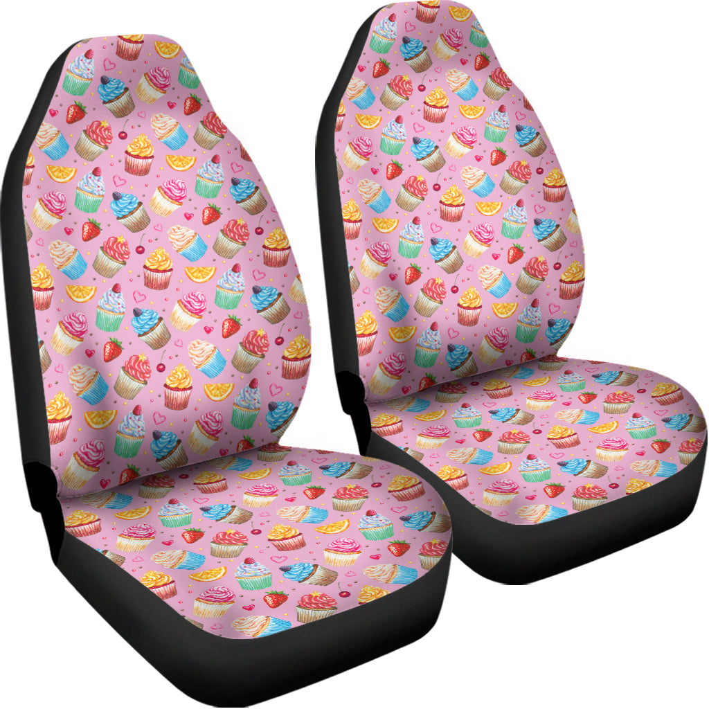 Watercolor Cupcake Pattern Print Universal Fit Car Seat Covers