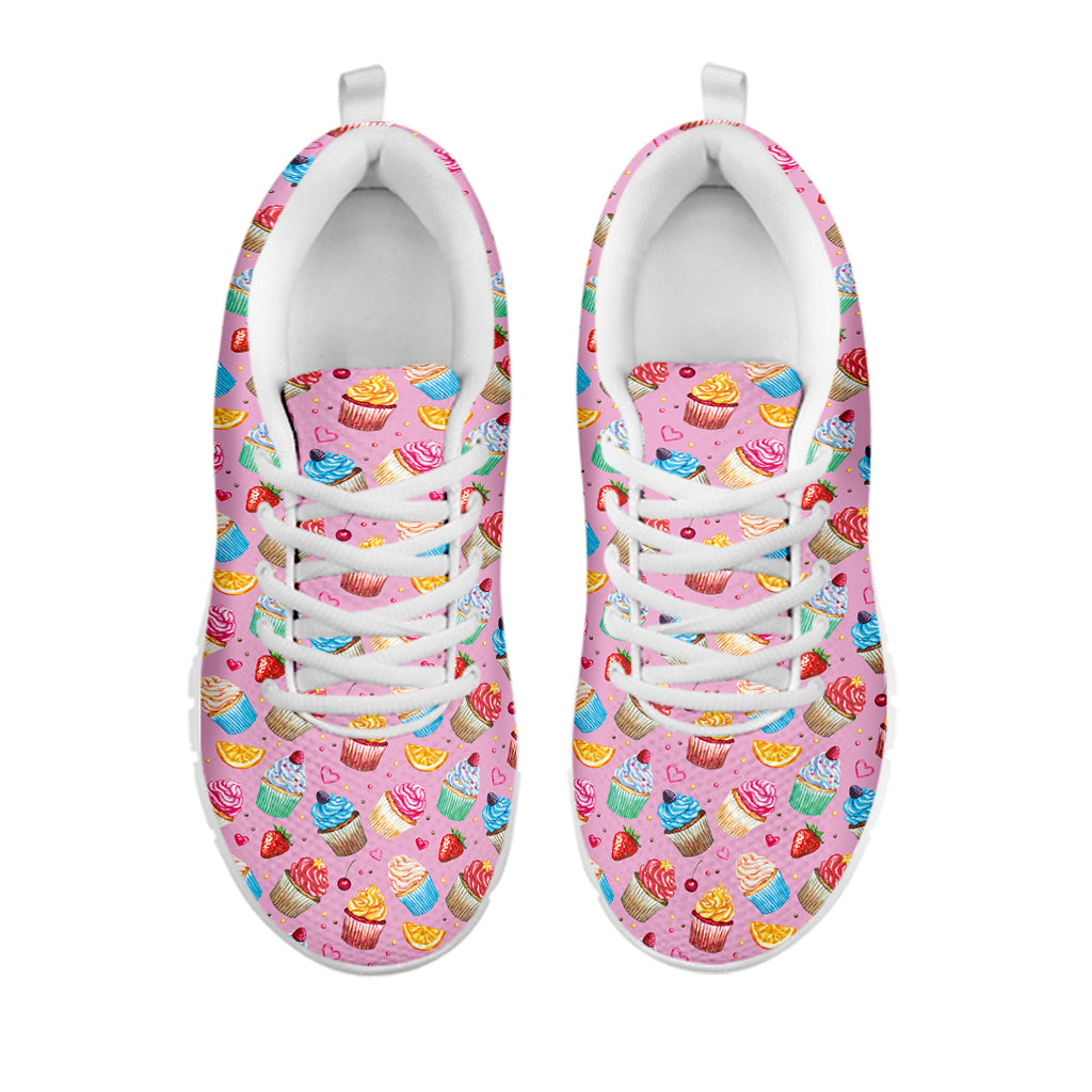 Watercolor Cupcake Pattern Print White Sneakers