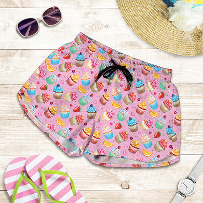 Watercolor Cupcake Pattern Print Women's Shorts