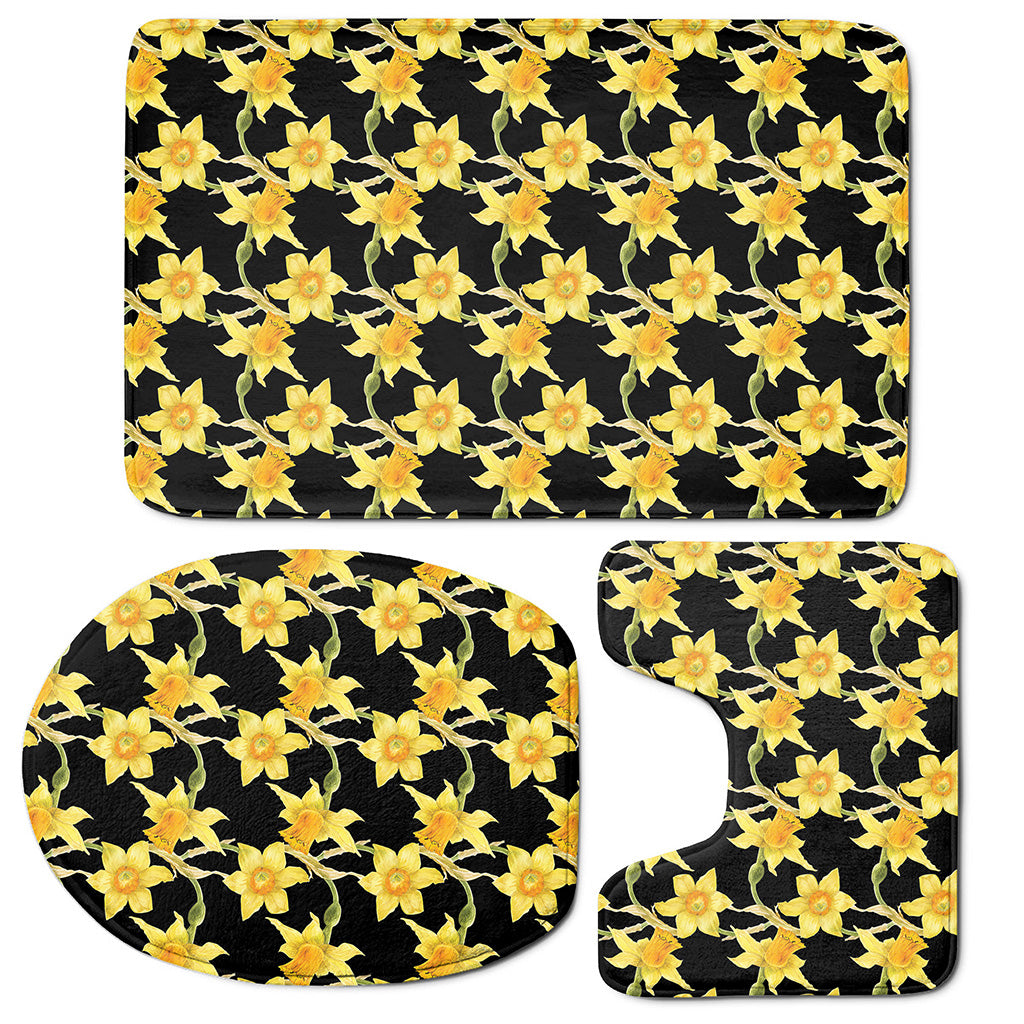 Watercolor Daffodil Flower Pattern Print 3 Piece Bath Mat Set