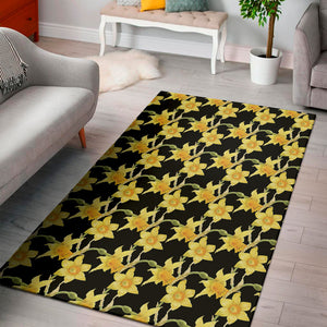 Watercolor Daffodil Flower Pattern Print Area Rug