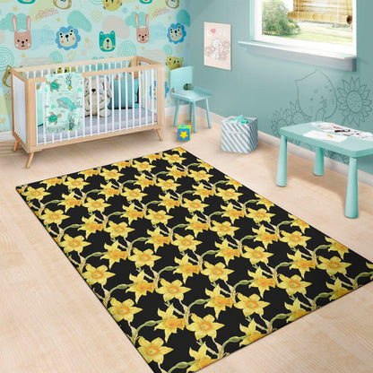 Watercolor Daffodil Flower Pattern Print Area Rug