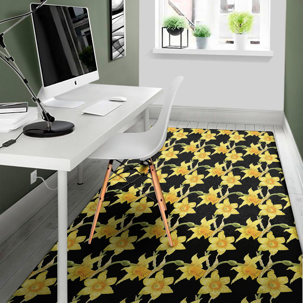 Watercolor Daffodil Flower Pattern Print Area Rug