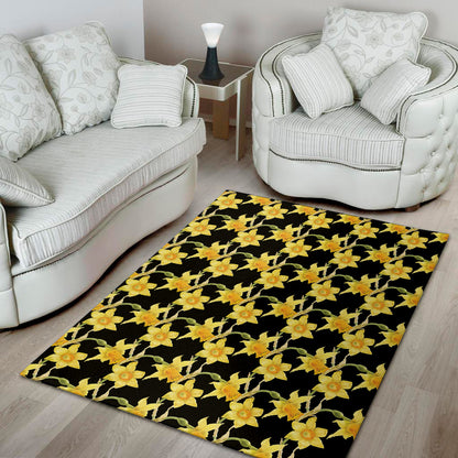 Watercolor Daffodil Flower Pattern Print Area Rug