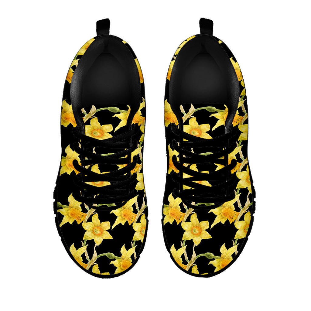 Watercolor Daffodil Flower Pattern Print Black Sneakers
