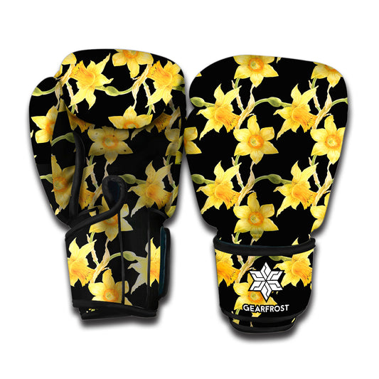 Watercolor Daffodil Flower Pattern Print Boxing Gloves