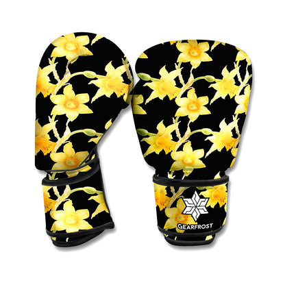 Watercolor Daffodil Flower Pattern Print Boxing Gloves