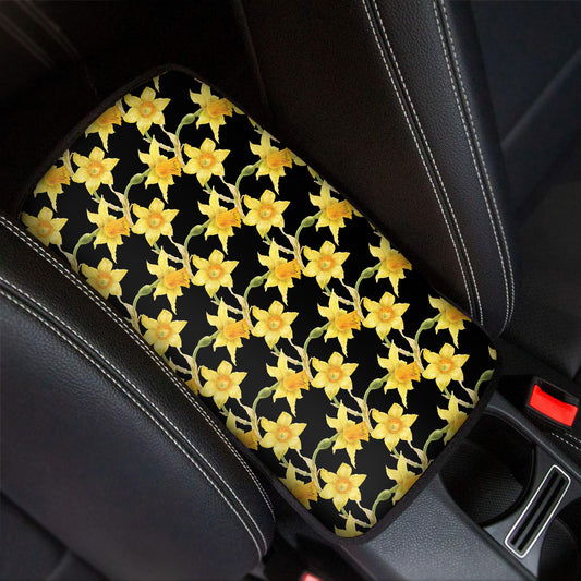Watercolor Daffodil Flower Pattern Print Car Center Console Cover