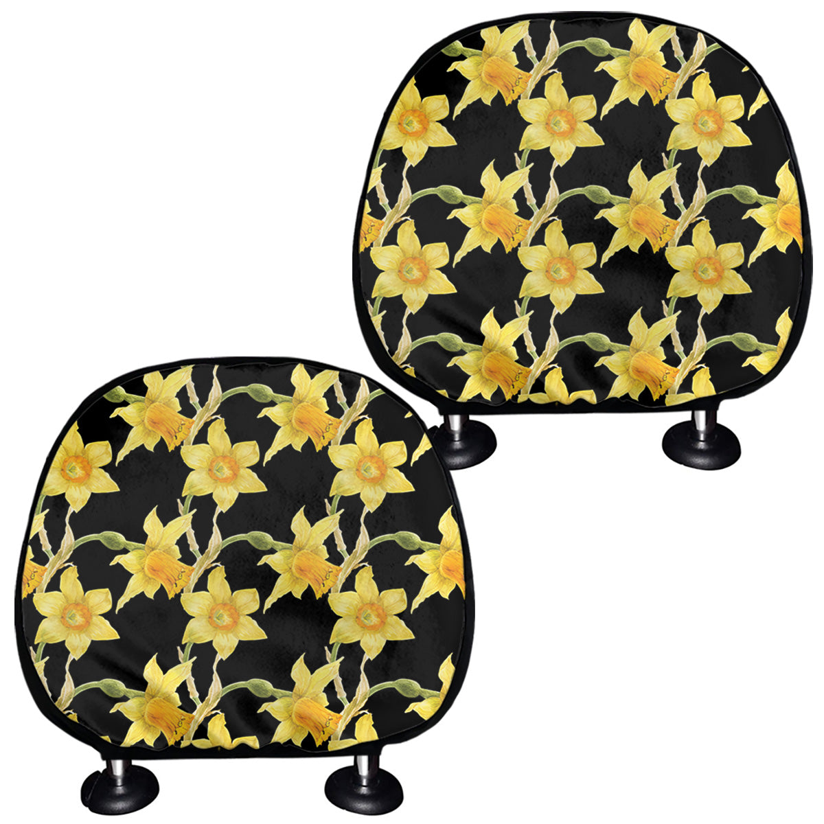 Watercolor Daffodil Flower Pattern Print Car Headrest Covers
