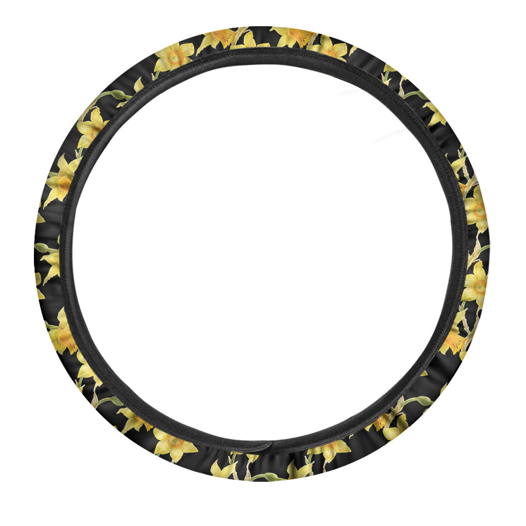 Watercolor Daffodil Flower Pattern Print Car Steering Wheel Cover
