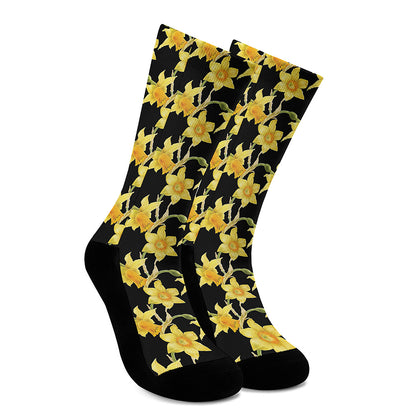 Watercolor Daffodil Flower Pattern Print Crew Socks