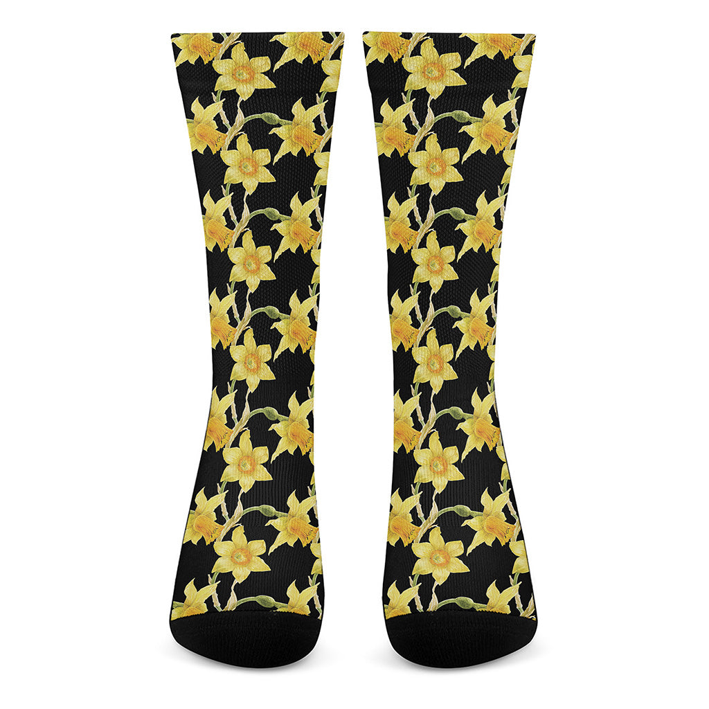 Watercolor Daffodil Flower Pattern Print Crew Socks
