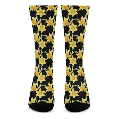 Watercolor Daffodil Flower Pattern Print Crew Socks