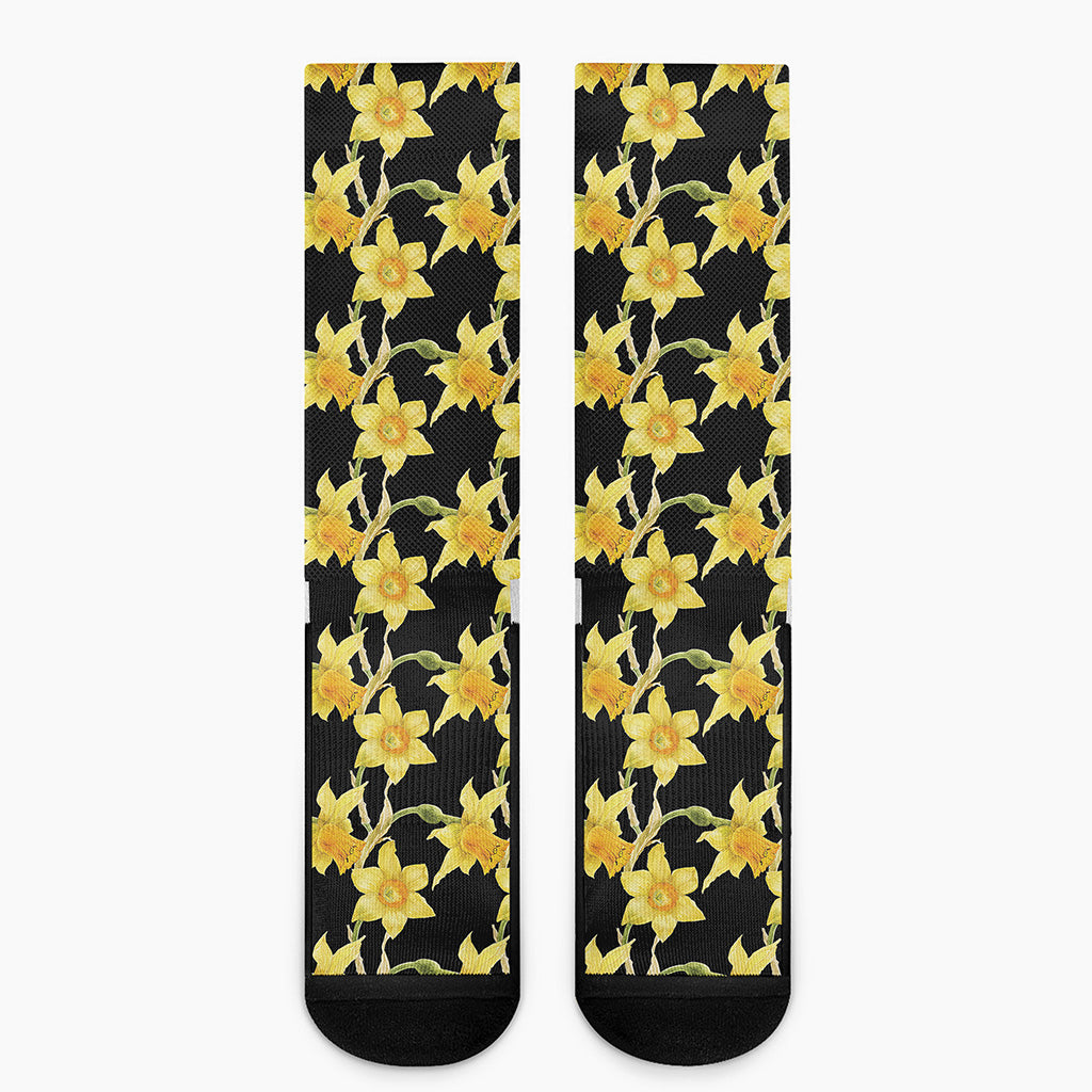 Watercolor Daffodil Flower Pattern Print Crew Socks