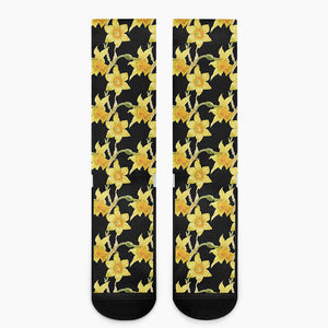 Watercolor Daffodil Flower Pattern Print Crew Socks