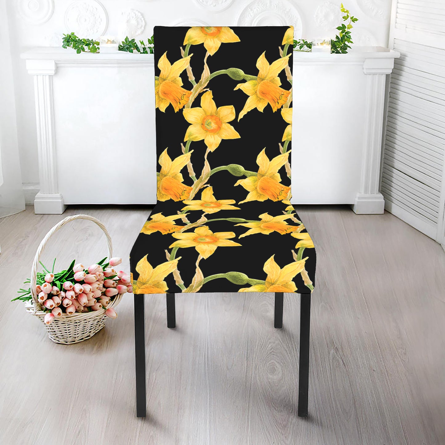 Watercolor Daffodil Flower Pattern Print Dining Chair Slipcover