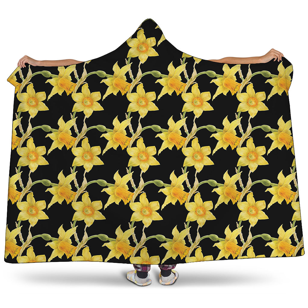 Watercolor Daffodil Flower Pattern Print Hooded Blanket