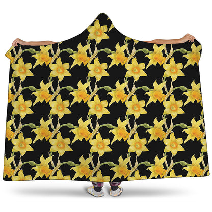 Watercolor Daffodil Flower Pattern Print Hooded Blanket
