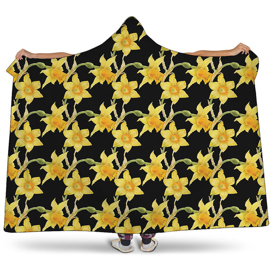 Watercolor Daffodil Flower Pattern Print Hooded Blanket