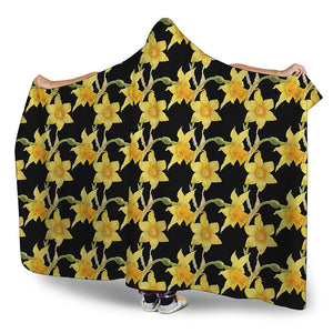 Watercolor Daffodil Flower Pattern Print Hooded Blanket