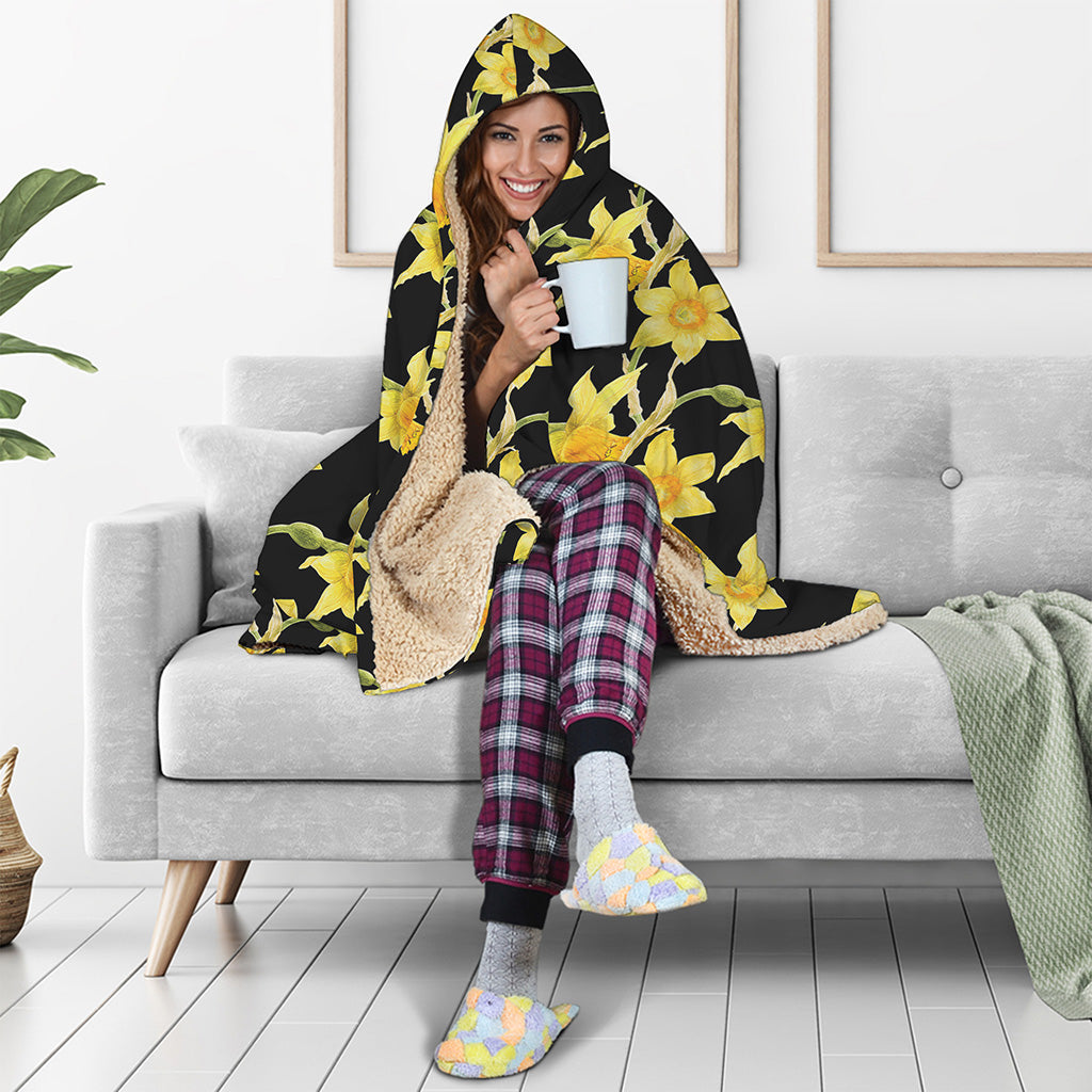 Watercolor Daffodil Flower Pattern Print Hooded Blanket