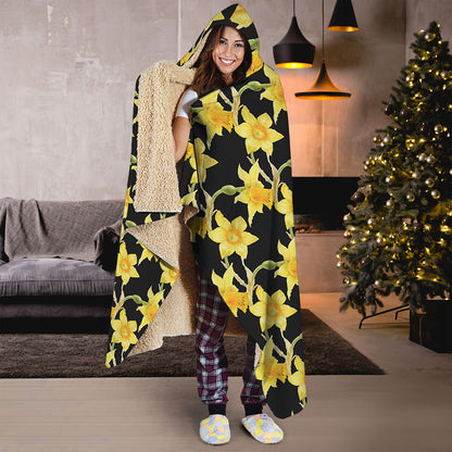 Watercolor Daffodil Flower Pattern Print Hooded Blanket
