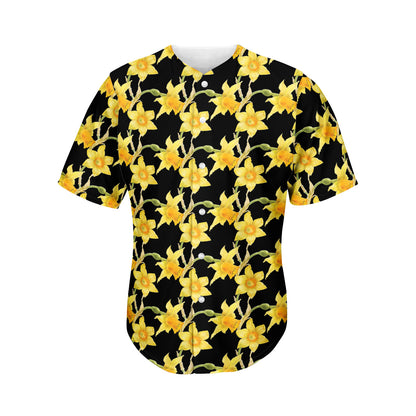 Watercolor Daffodil Flower Pattern Print Men's Baseball Jersey