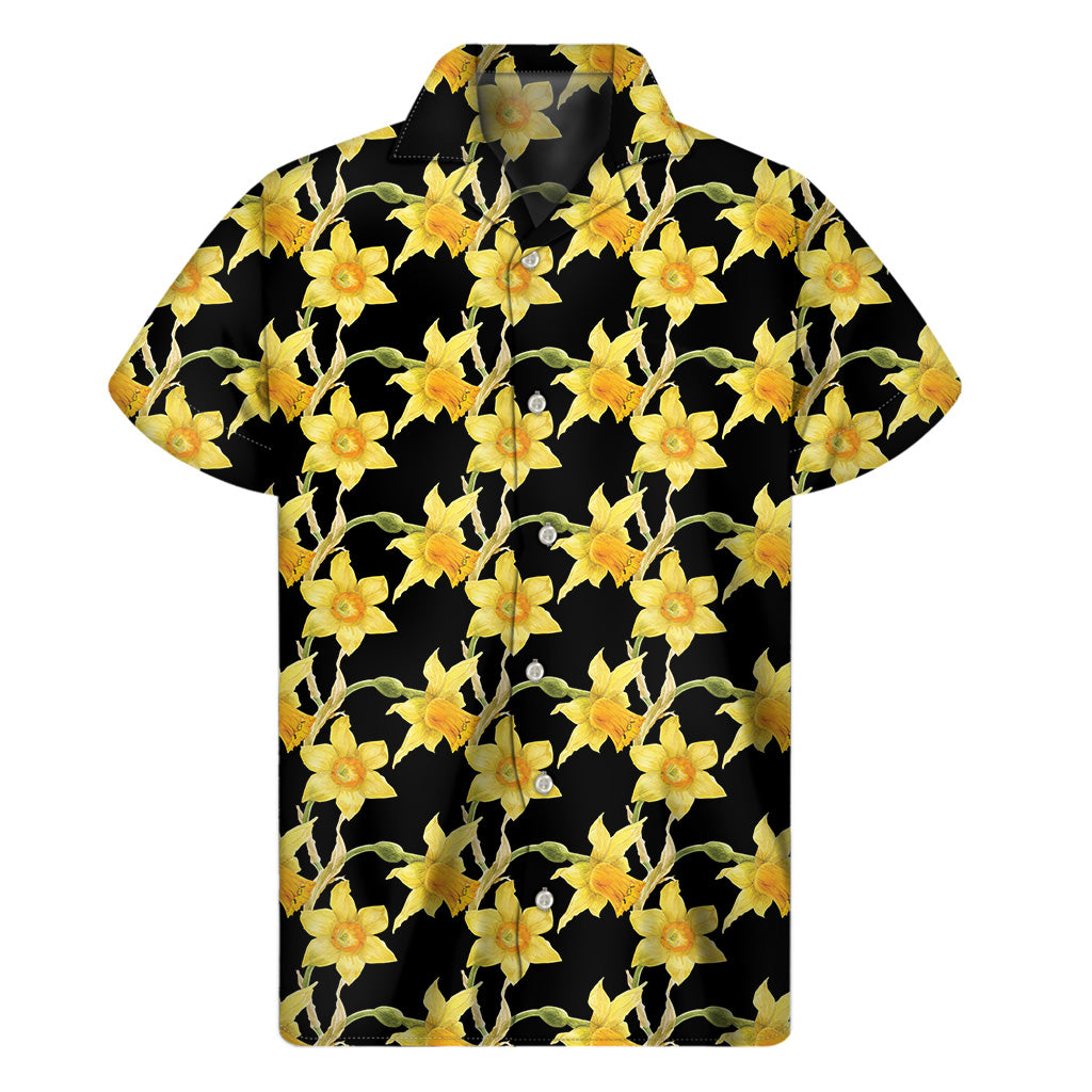 Watercolor Daffodil Flower Pattern Print Men's Short Sleeve Shirt