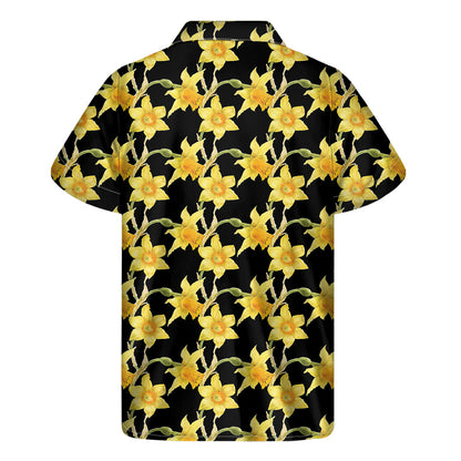 Watercolor Daffodil Flower Pattern Print Men's Short Sleeve Shirt