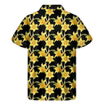 Watercolor Daffodil Flower Pattern Print Men's Short Sleeve Shirt