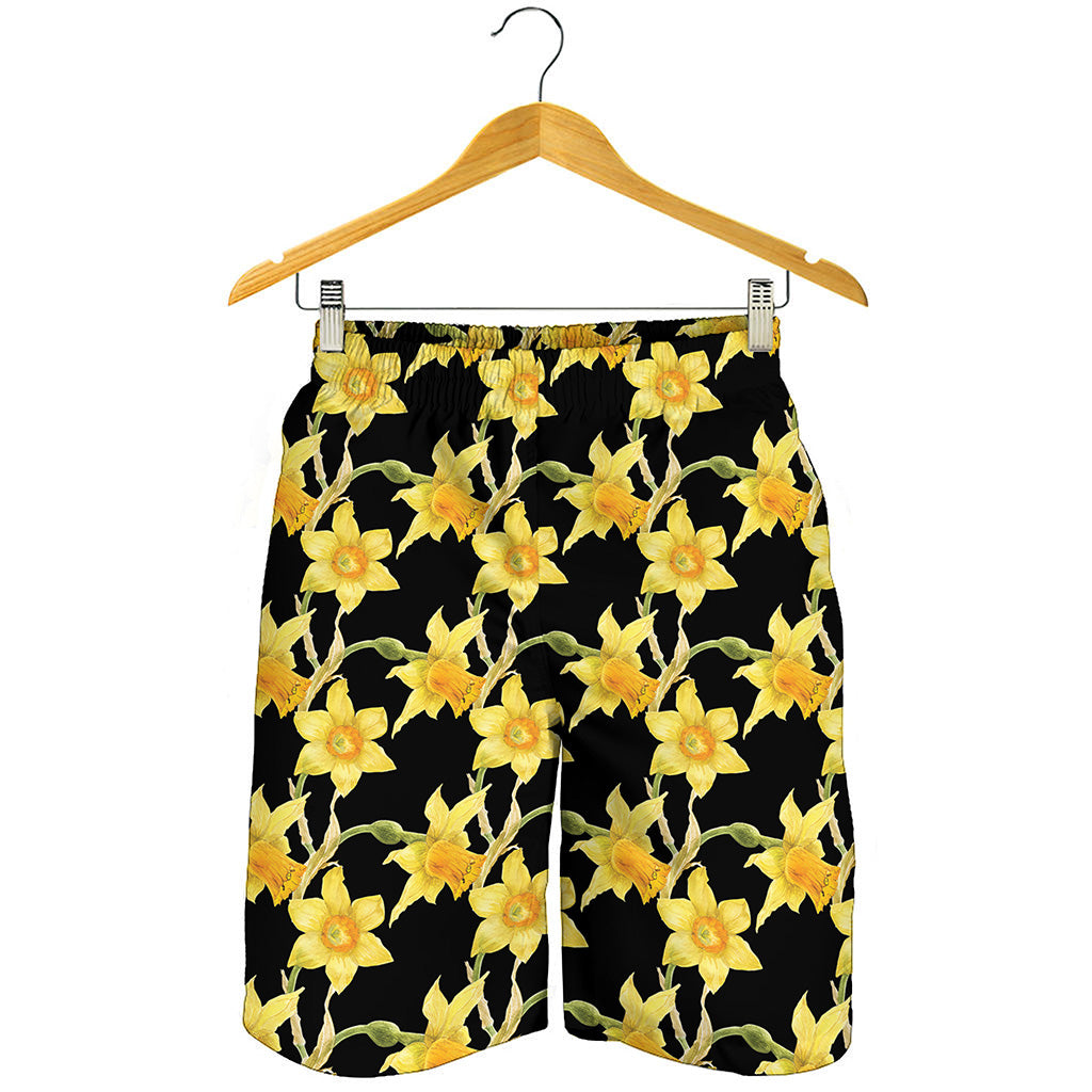 Watercolor Daffodil Flower Pattern Print Men's Shorts