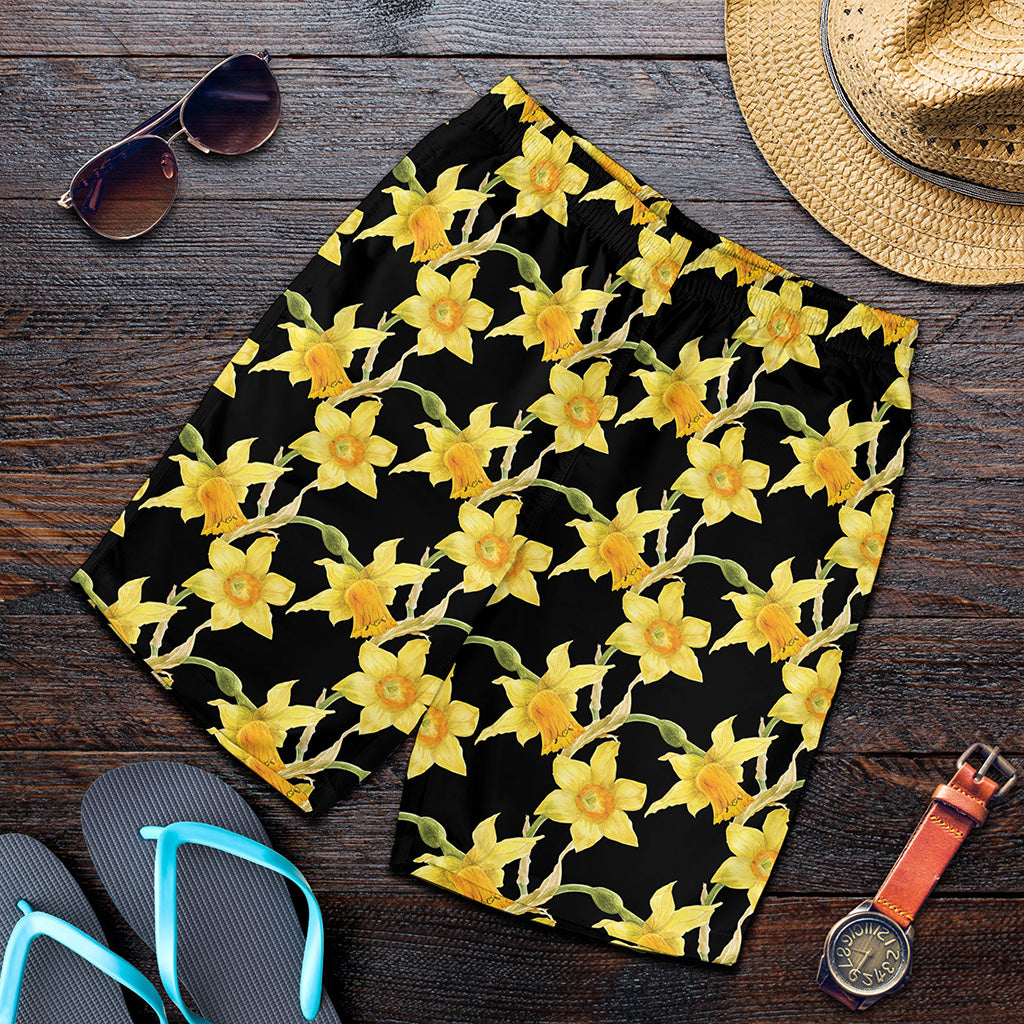 Watercolor Daffodil Flower Pattern Print Men's Shorts