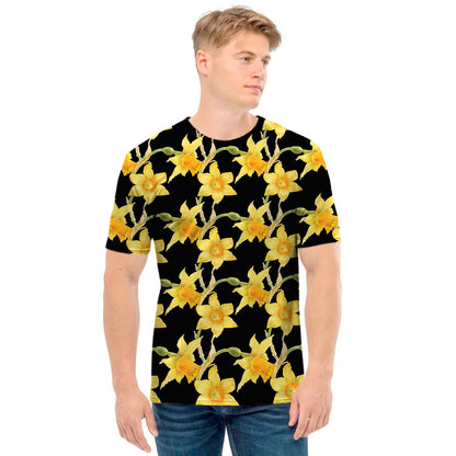 Watercolor Daffodil Flower Pattern Print Men's T-Shirt
